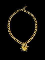 DIPHDA Slayed Heart Necklace with spike heart pendant on flat curb chain, available in gold or stainless steel—bold unisex statement jewelry handcrafted in LA.