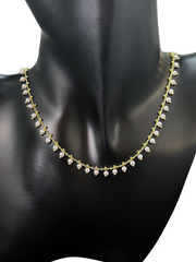DIPHDA Mini Marie Necklace with delicate pearls on a dainty chain—layered at the collarbone for a soft, feminine, and elegant look. Handmade in Los Angeles.
