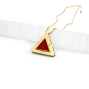 Geometric crystal triangle pendant Necklace. Gender fluid Jewelry for the bold. #stone_carnelian