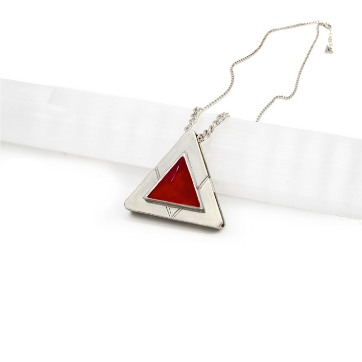 Geometric crystal triangle pendant Necklace. Gender fluid Jewelry for the bold. 