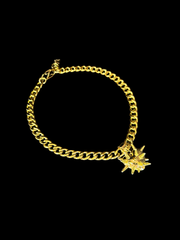 DIPHDA Slayed Heart Necklace with spike heart pendant on flat curb chain, available in gold or stainless steel—bold unisex statement jewelry handcrafted in LA.