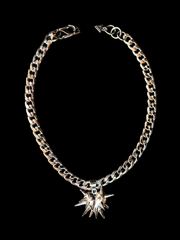 DIPHDA Slayed Heart Necklace with spike heart pendant on flat curb chain, available in gold or stainless steel—bold unisex statement jewelry handcrafted in LA.