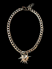 DIPHDA Slayed Heart Necklace with spike heart pendant on flat curb chain, available in gold or stainless steel—bold unisex statement jewelry handcrafted in LA.