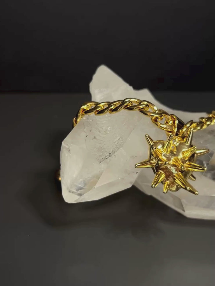 DIPHDA Slayed Heart Necklace with spike heart pendant on flat curb chain, available in gold or stainless steel—bold unisex statement jewelry handcrafted in LA.