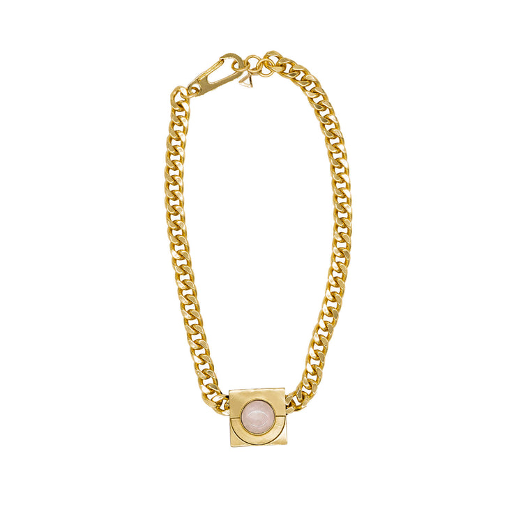 Iconic Moon Crystal Slider Charm Necklace in Gold 18 - 19 / Rose Quartz