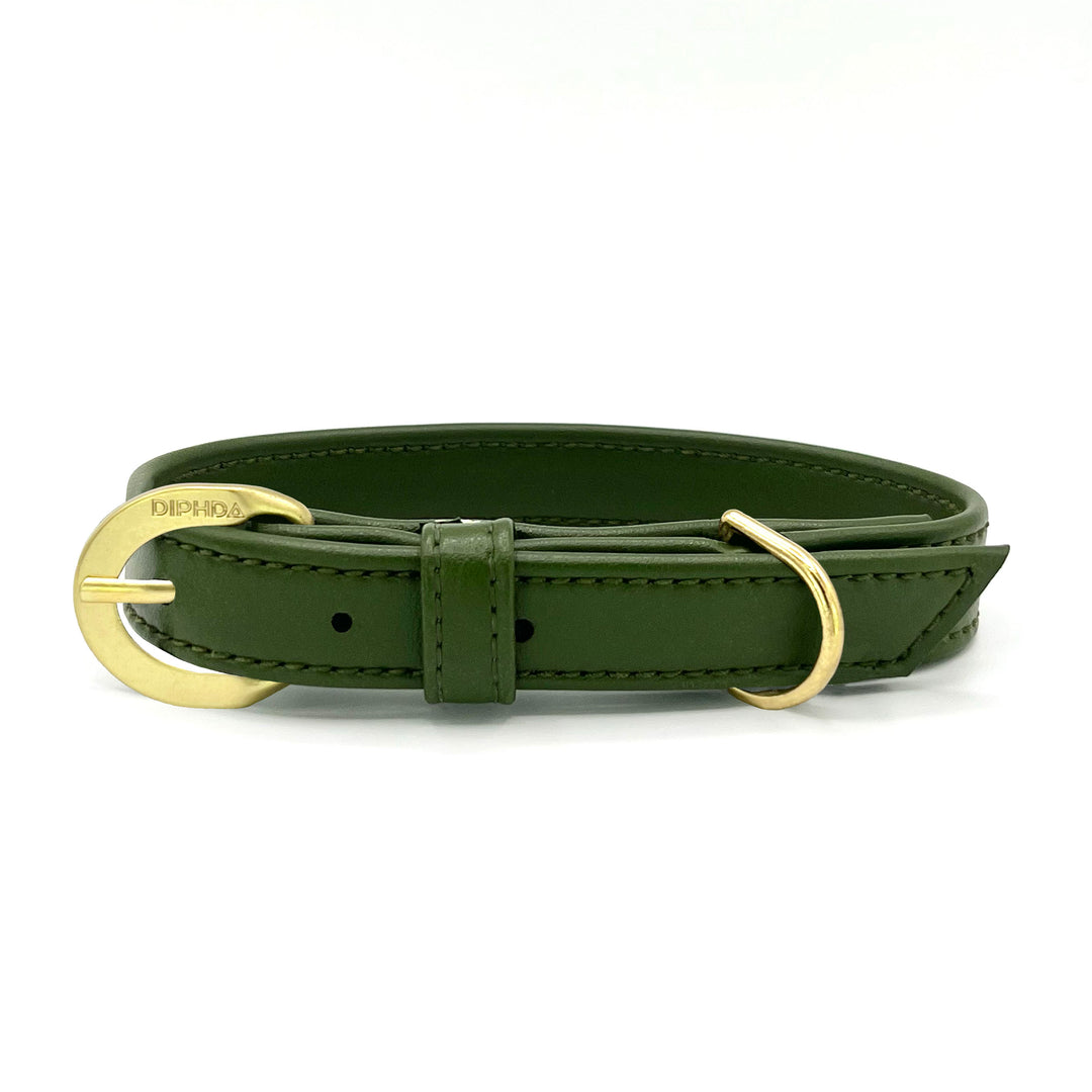 Olive green leather dog collar best sale